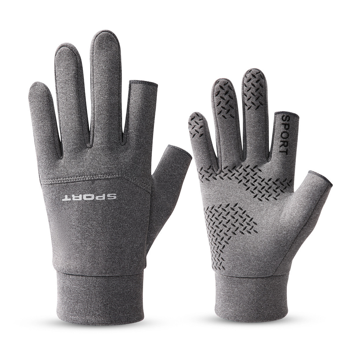 Warm in Autumn and Winter Plush Touch Screen Waterproof Riding Skiing Cold Proof and Anti-Skid Exposed Fingers Men's Glove