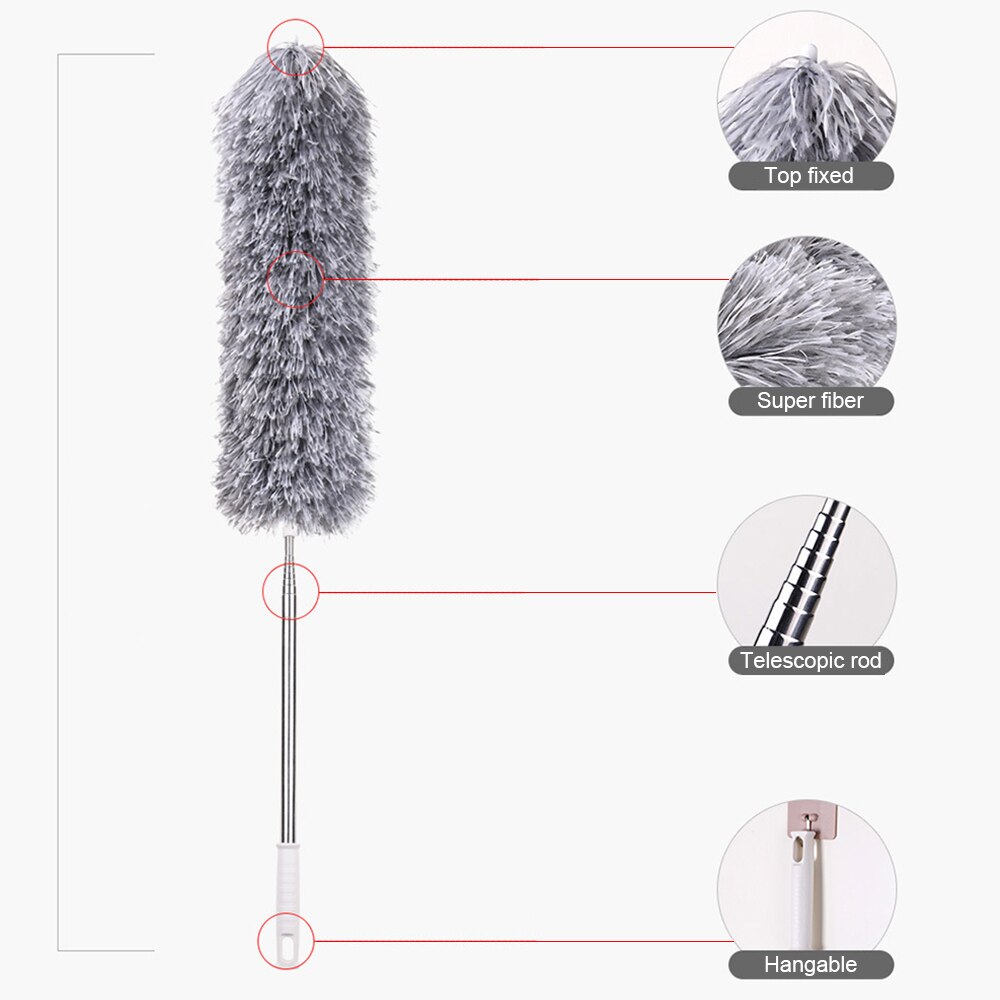 Plumero de plumas extensible con poste telescópico, limpiador de polvo de cepillo para el hogar, plumero de microfibra lavable, herramienta de limpieza