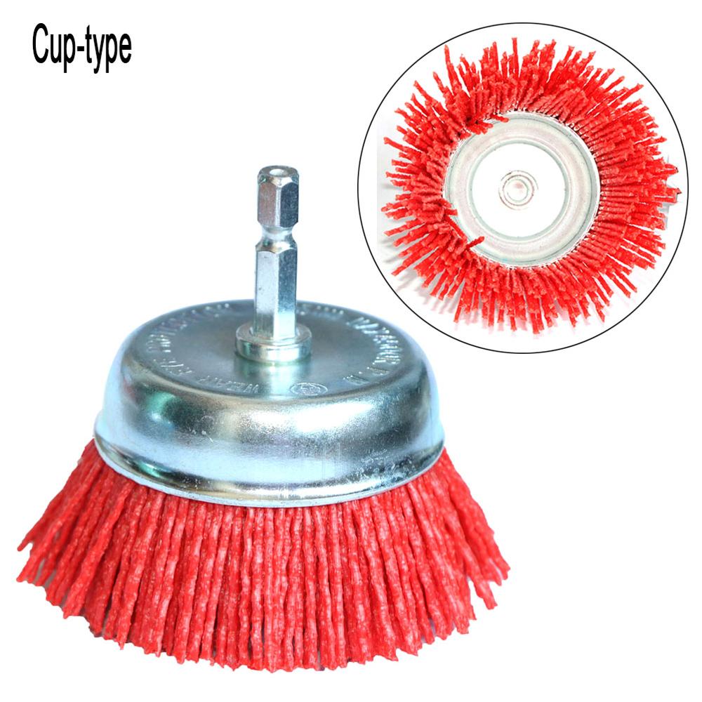 1Pc Nylon Cup Borstel 2.5 "/3 Inch/4" Schurende Draad Wiel Borstel Voor Boor Rotary tool Hout Polijsten Ontbramen Cleaning 1/4 "Schacht