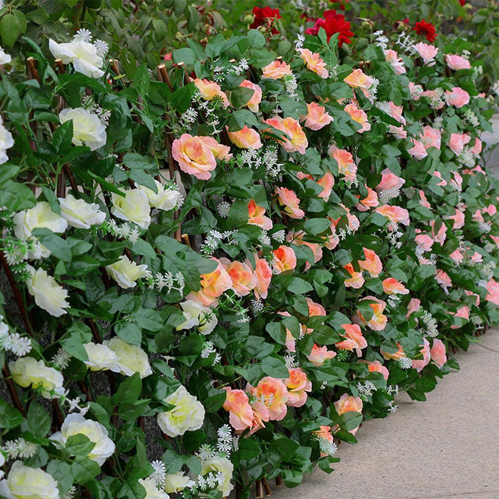 Udtrækkeligt havehegn kunstige kirsebærblomster hegn med blomster og blade privatliv barriere krans bryllup hegn indretning