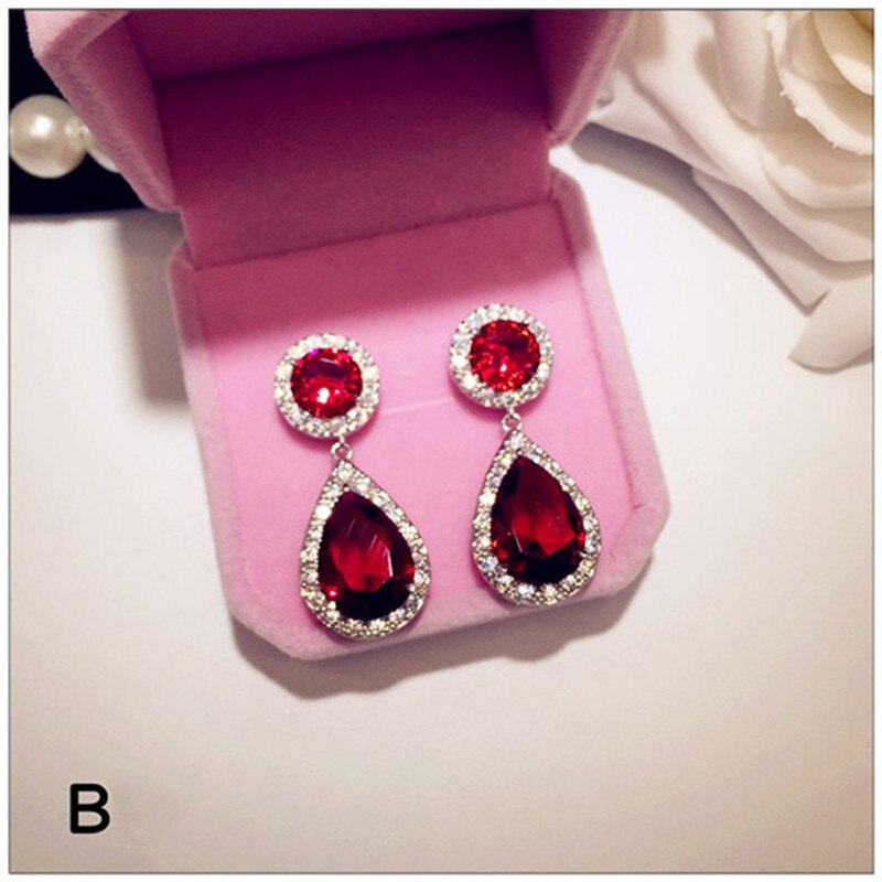 S925 Sterling Silber Tropfen Ohrringe Für Frauen Ohr Studs Feine Schmuck Luxus Red Zirkonia Temperament Brincos: B