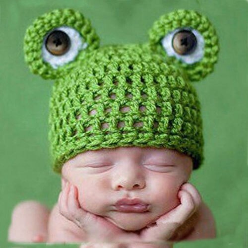 Nette Neugeborene Baby Jungen Mädchen Gestrickte Häkeln Beanies Caps Kostüm Hut Frosch Fancy Stretch Beanie Fotografie Kappen Hut