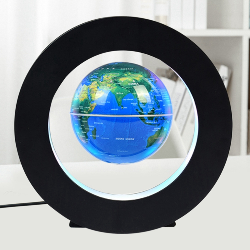 Floating Globe Globe World Map Magnetic Levitation Globe C-Frame LED English Blue Globe for Kids US Plug