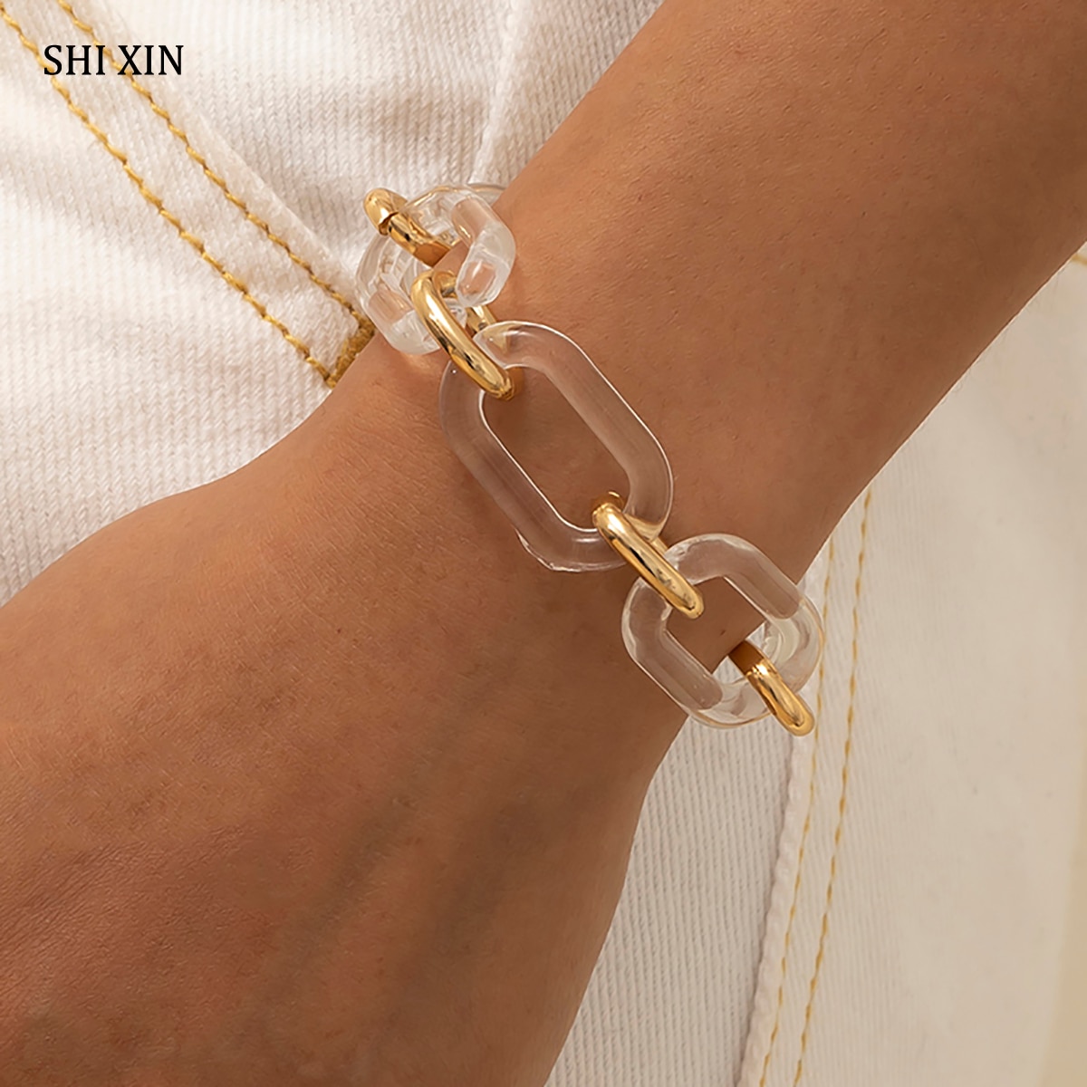 Shixin Transparant Acryl Dikke Ketting Armband Voor Vrouwen/Meisje Trendy Charms Chunky Hand Chain Sieraden Armbanden Femme