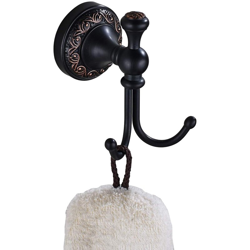 Wall-Mounted Bath Towel Hook Double Hook Coat Hook Drying Rack Oil Wipe Copper