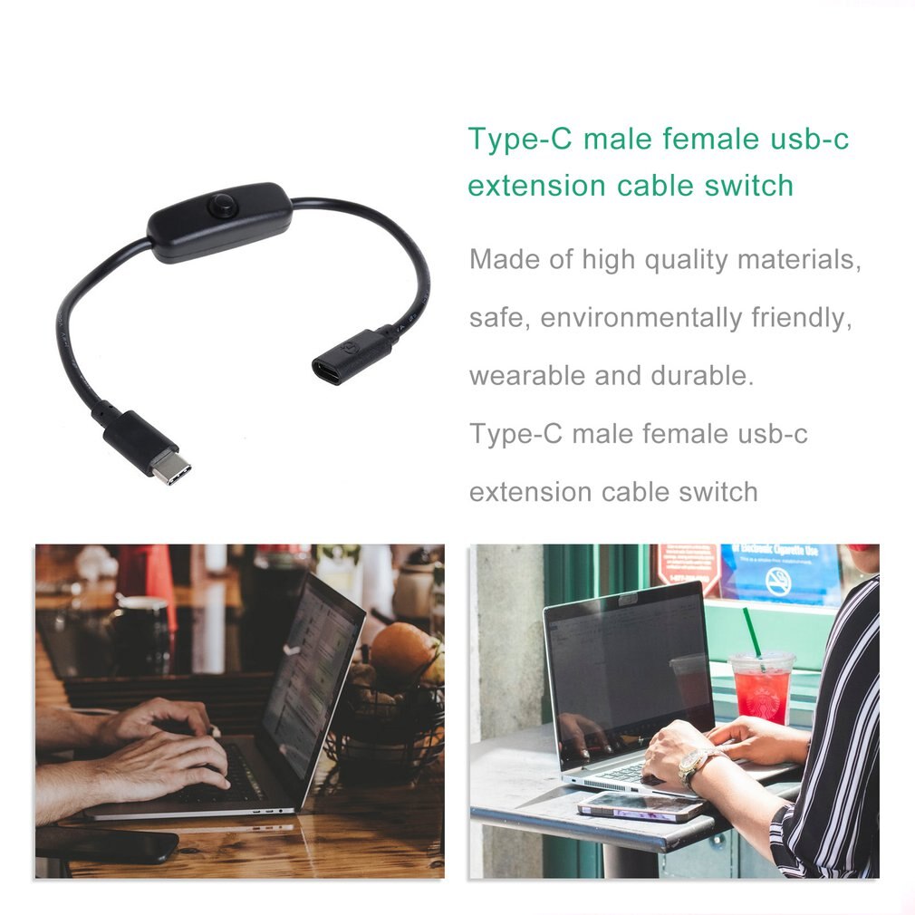 Tipo-c macho para fêmea USB-C interruptor de cabo de extensão para raspberry pi 4 para android fonte de alimentação elétrica