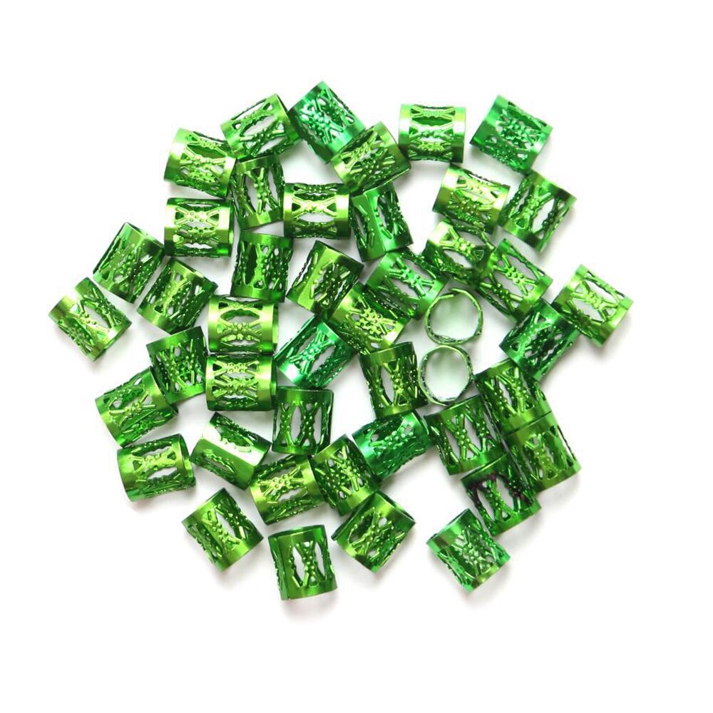 Anillo de cuentas para el pelo para niña y mujer, accesorio de plata y oro para el cabello, tubos trenzados para el cabello, puños, cuentas ajustables, Clip de cuentas de bloqueo de rastas para niños y mujeres: Verde