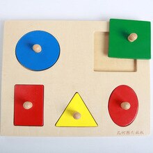 Houten Wiskunde Speelgoed Geometrie Vorm Inzetstukken 5 stuks Kleurrijke Ronde Driehoek Vierkante Rechthoekige Knoppen