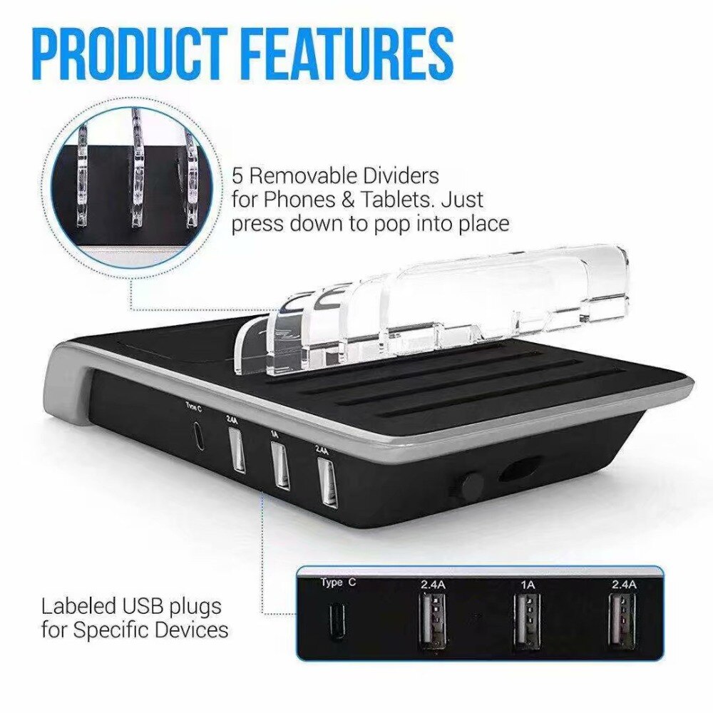 Wireless Fast Charger Stand 45W 4 Ports USB Charger HUB EU Charging Station 5-in-1 Universal Charger Dock Holder AU UK US Charge