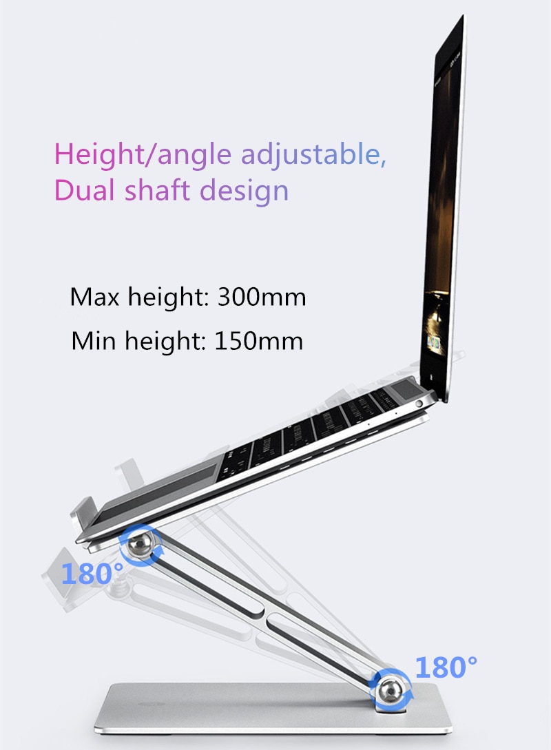 Bærbar stativ stigerør høydejusterbar aluminium sammenleggbar nettbrettstativ skrivebord notisbok kjøleholder til macbook 11-17 tommer