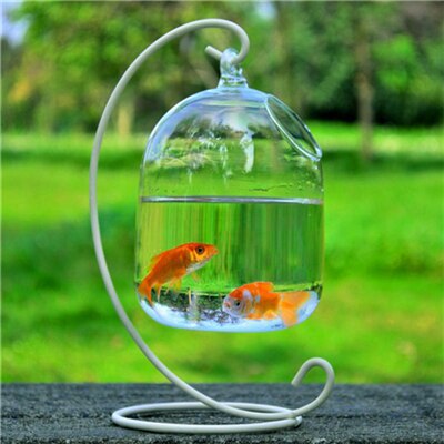 Clear 15cm Height Hanging Glass Aquarium Fish Bowl Fish Tank Flower Plant Vase with 23cm Height White Rack Fishbowls: Add white bracket