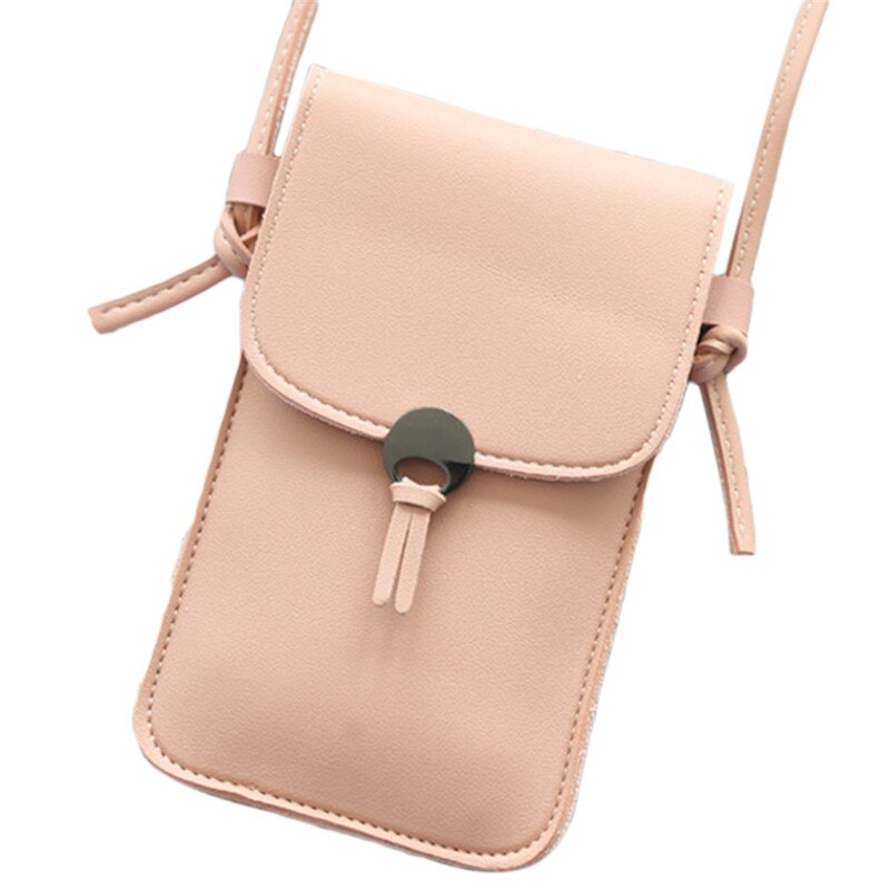 Effen Kleur Dames Touch Screen Mobiele Telefoon Tas Schouder Messenger Bag Mode Alle-Wedstrijd Schattige Kleine Tassen: Light Pink