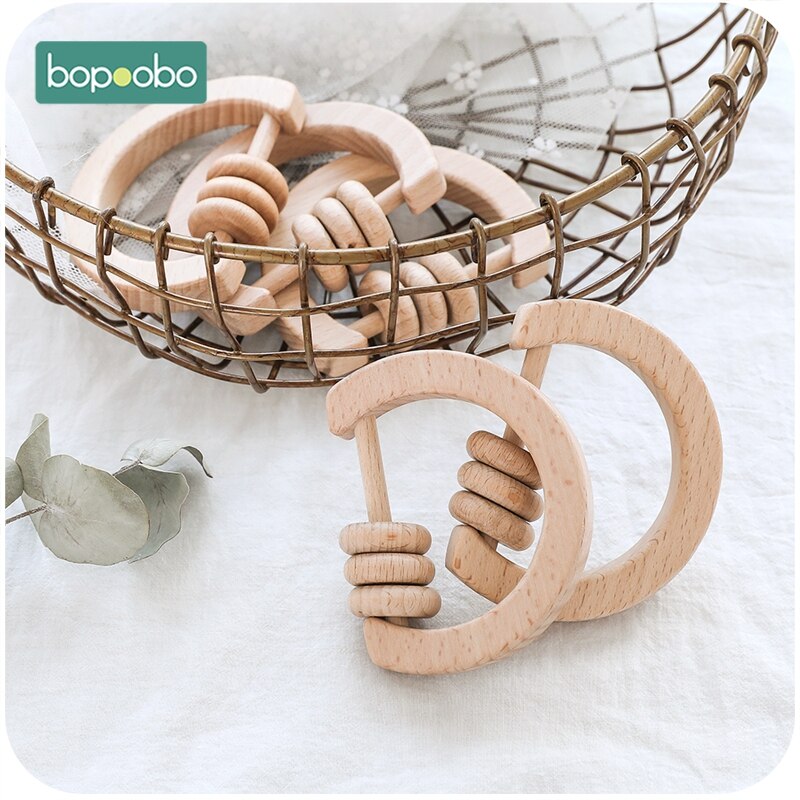 1 Pc Baby Speelgoed Houten Bijtring Food Grade Materiaal Baby Rammelaar Hout Ring Baby Bijtring Wieg Mobiele Peuter Speelgoed Baby rammelaar Voor Kids