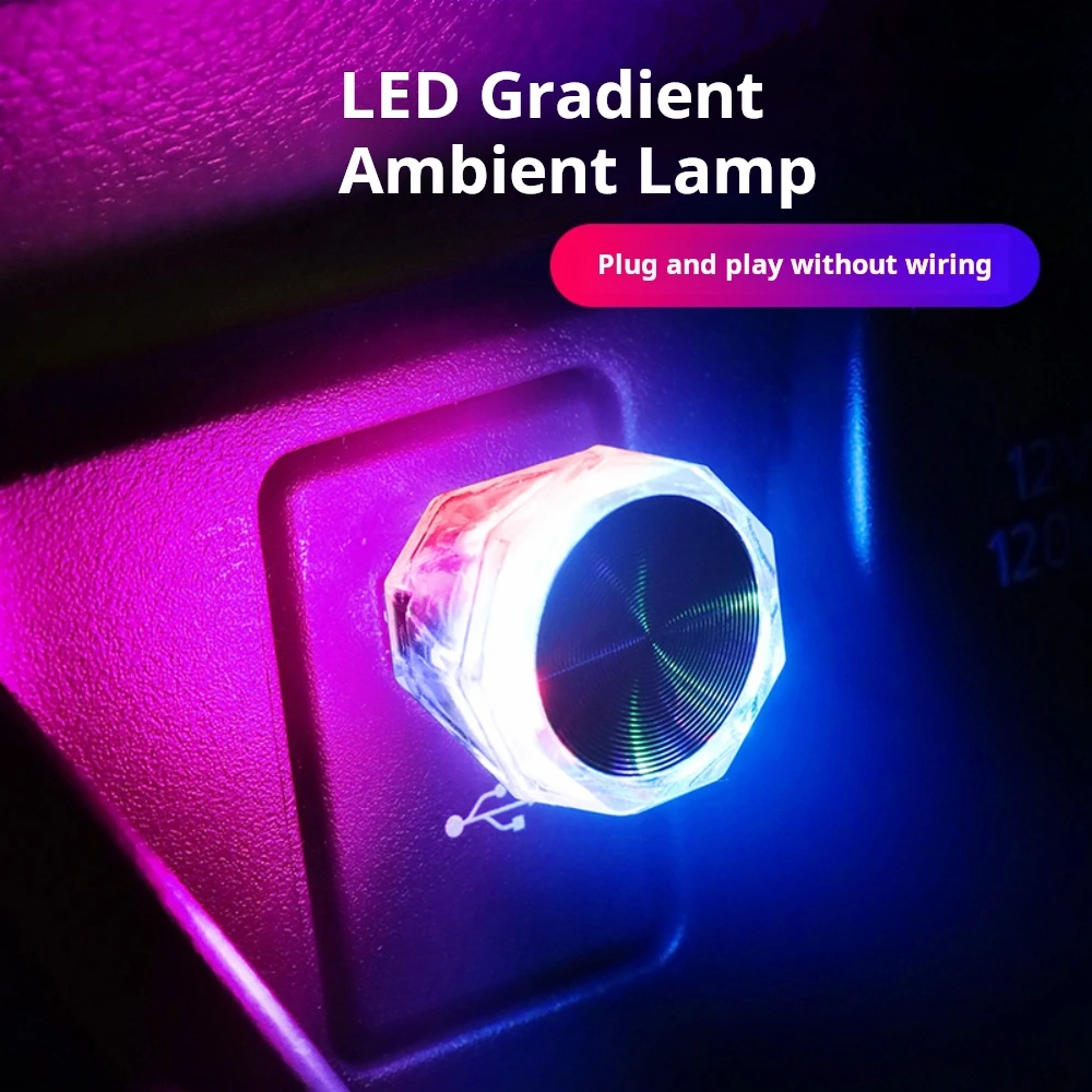 Mini lámparas de ambiente USB compactas, luz LED para coche, decoración de luz de ambiente Interior de coche, luz nocturna LED USB Gradieng para el hogar del coche