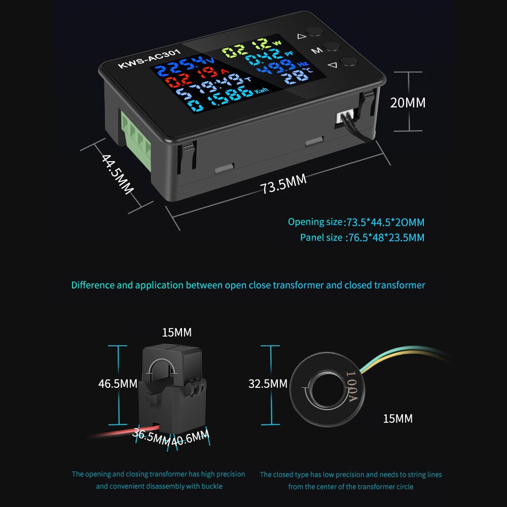 Voltímetro Digital de KWS-AC301, medidor de potencia eléctrica, vatímetro, analizadores de energía CA 50-300V, Detector de voltaje 0-100A 50-60HZ