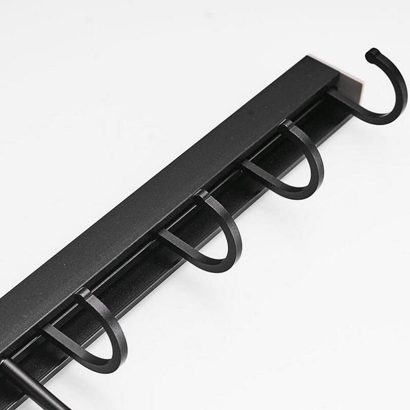Aluminum Kitchen Hook Punch Free Rack Pantry Bar Kitchen Shelf Aluminum Frame Kitchenware Utensil Tool Storage Rack Matt Black