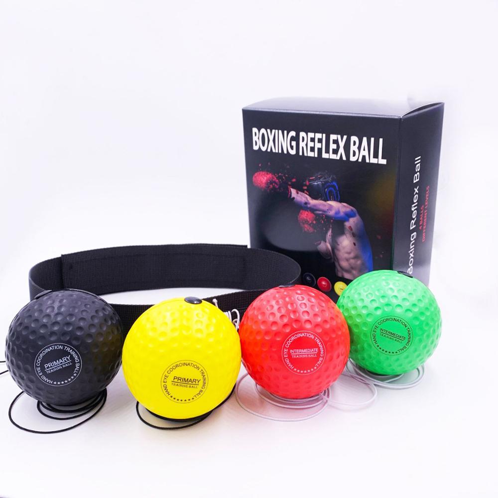 Pelota de reacción de boxeo montada en la cabeza, cinturón de nailon, equipo de entrenamiento de combate, pelota para hacer ejercicio, 4 bolas