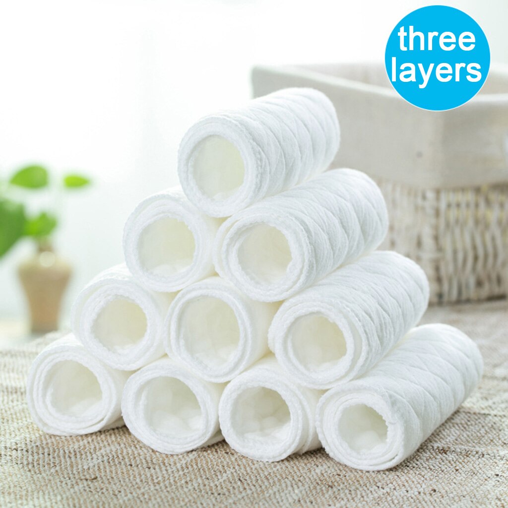 10Pcs Breathable Reusable Cloth Diaper Nappy Liners Pads 3 Layers Cotton: L 46x17cm