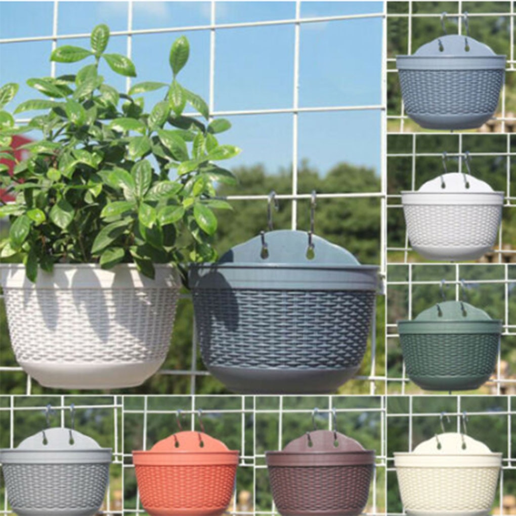 Wandmontage Bloempot Imitatie Rotan Muur Opknoping Bloem Plant Pot Halfronde Hars Hek Mand Voor Balkon Tuin Indoor