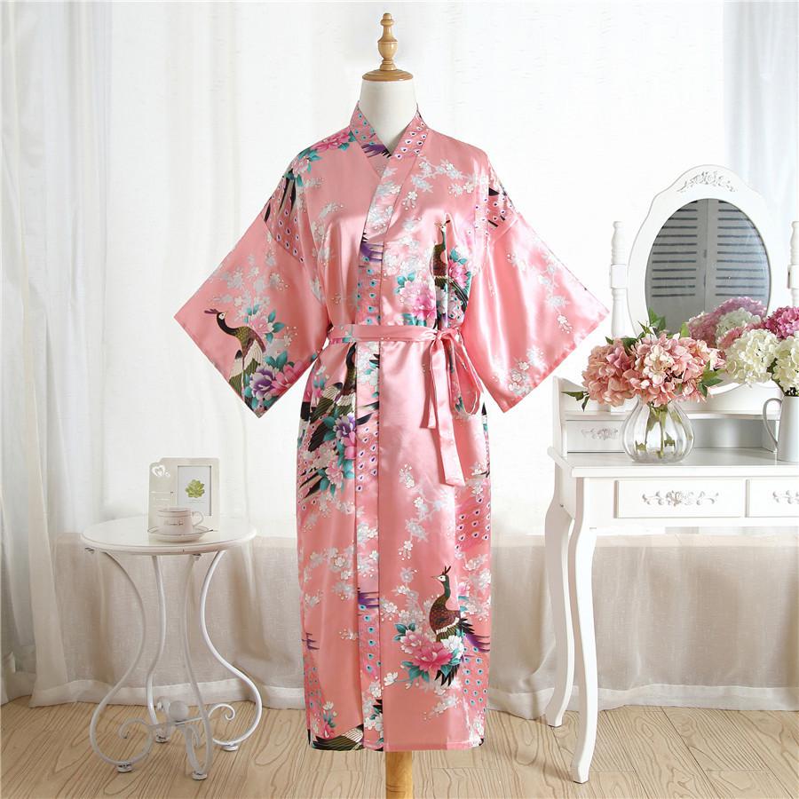 Lange Nachtjapon Pyjama Grijs Bruid Bruidsmeisje Wedding Robe Sexy Thuis Kleding Nachtkleding Vrouwen Nachtkleding Intieme Lingerie Neglige: Pink2