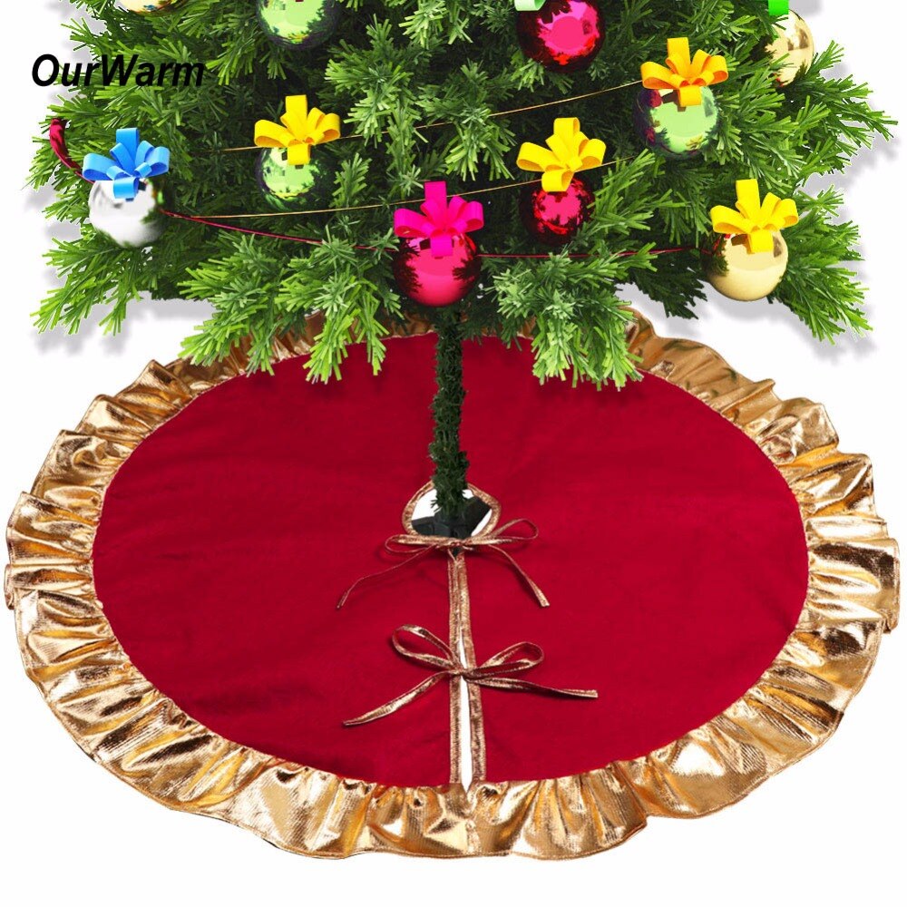Ourwarm 1 Pc 90 Cm Rode Kerstboom Rok Met Gouden Roes Edge Jaar Decoraties Xmas Decoratie