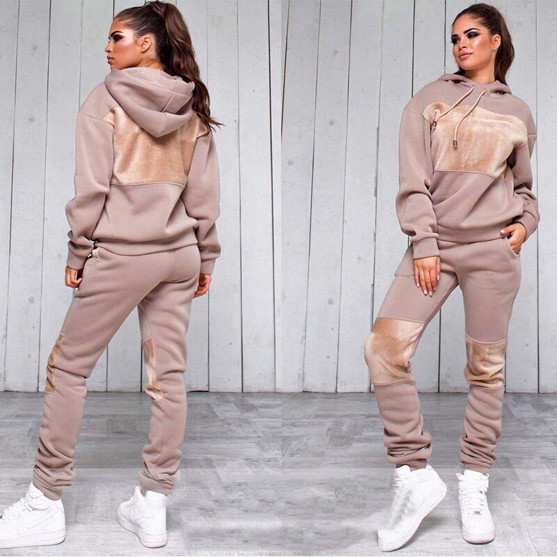 Two Piece Set Tracksuit Women Winter Hoodies Pants Suit Set Ropa Mujer Warm Pullover Sweatshirt Hoodie Feminino Big Size S-3XL