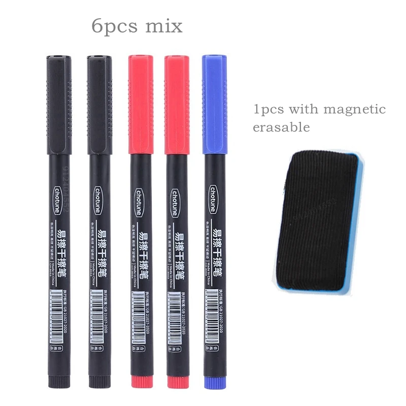 4/8 Stuks Uitwisbare Whiteboard Pen 0.5 Mm Fijne Punt Zwart/Blauw/Rood Schoolbord Marker School kantoor Kunst Schrijven Briefpapier Leraar: Black