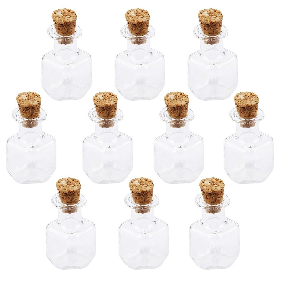 10 stuks mini glazen flessen in de vorm van een wijnfles, potten met kurk en wensbriefje (doorzichtig): Potten  -5