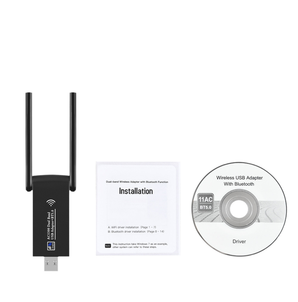3.0 USB WIFI 1300mbps Bluetooth Dual Band Wireless Network Card AC1300 with Antenna For Laptop PC Mini Dongle