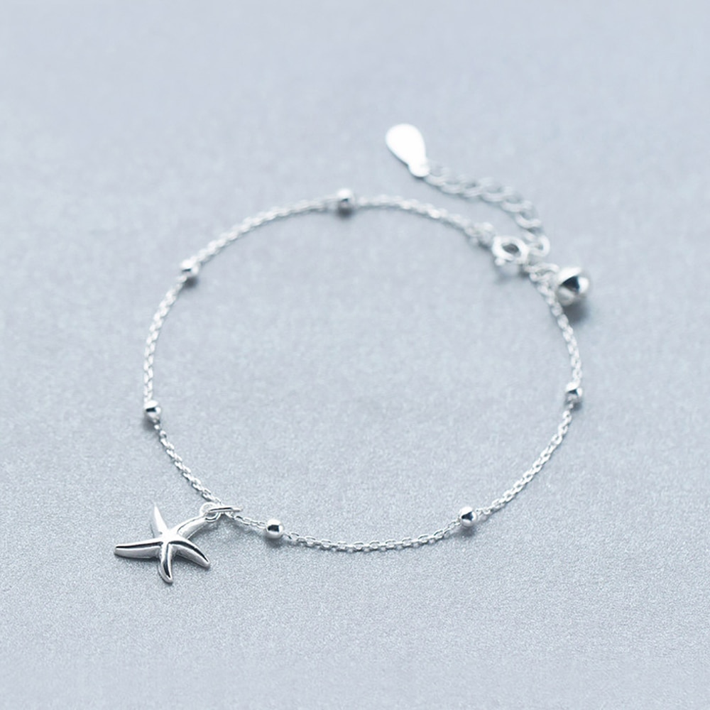 Pulseira de prata esterlina feminina 925, bracelete com pingente estrelada para mulheres, joias da moda, estrela, corrente de prata