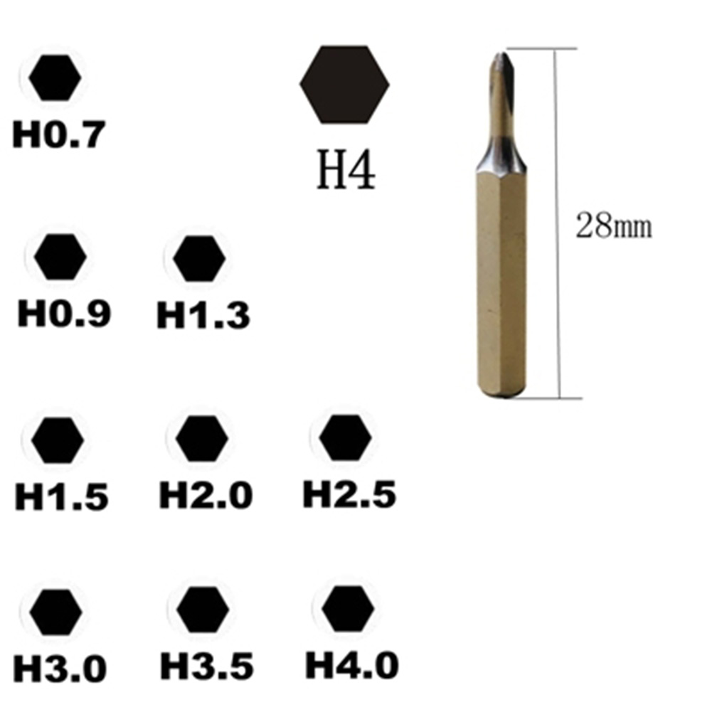 1pc unbrakoskruetrækkerbits 4mm unbrakoskruetrækkerskaft  h0.7 h0.9 h1.3 h1.5 h 2 h 2.5 h3 h3.5 h4 elektriske skruetrækkerbits værktøj
