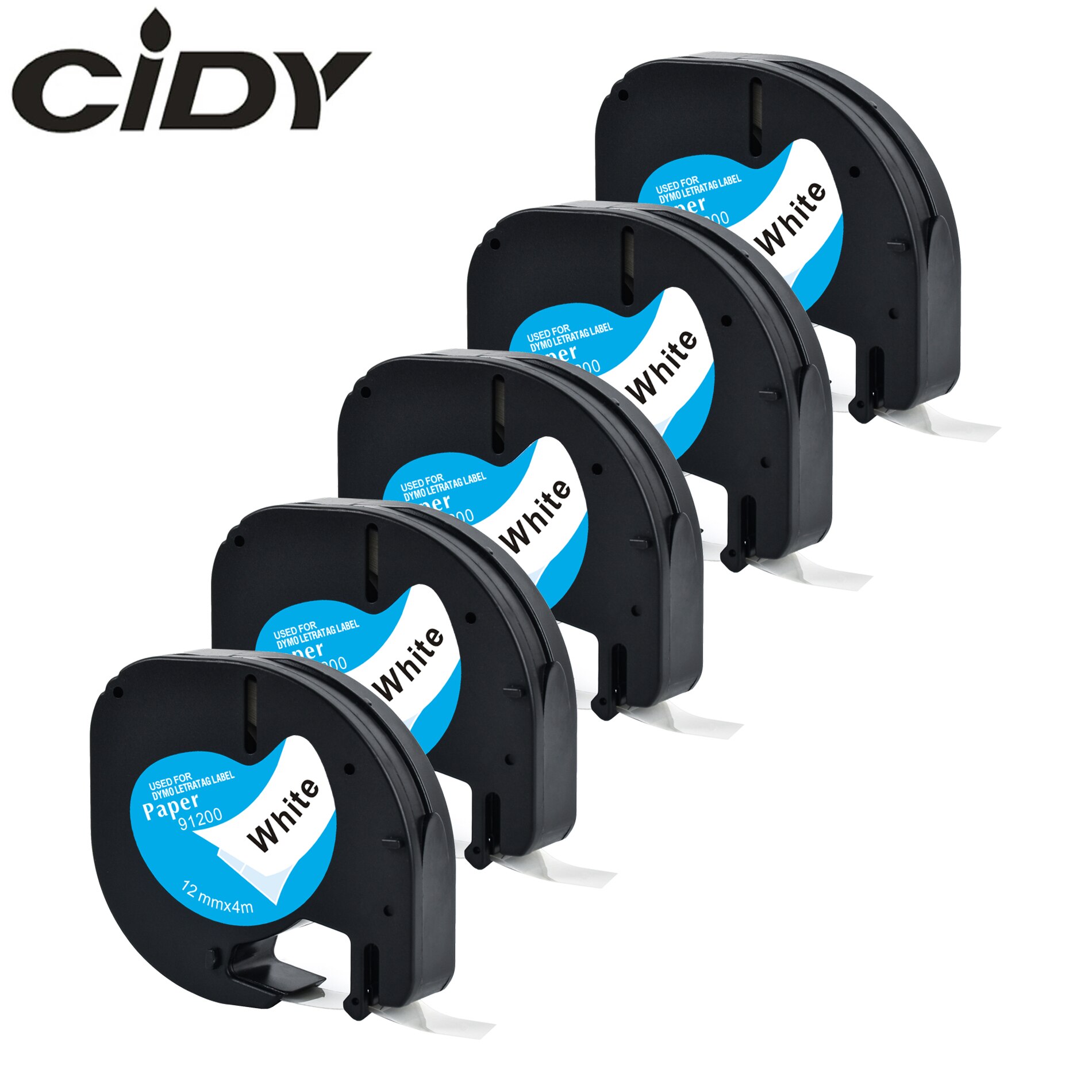 5pcs mixed color of 91201 91202 91203 91204 91205 labels 12mm dymo letratag 91201 91331 tape for LT-100H label maker: Paper black on white
