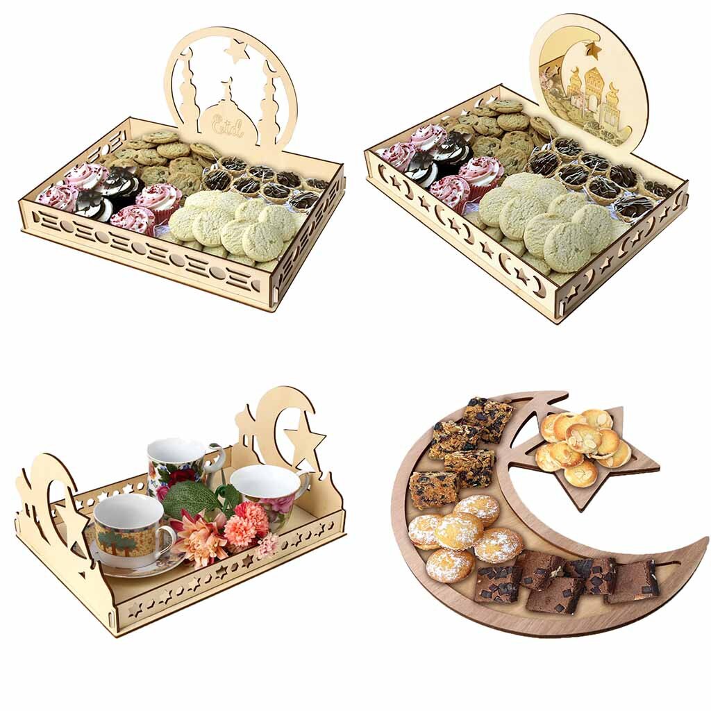 Houten Artistieke Eid Mubarak Party Serving Servies Lade Display Hout Decoratie Hanger Tafeldecoraties Dessert Lade @ 45