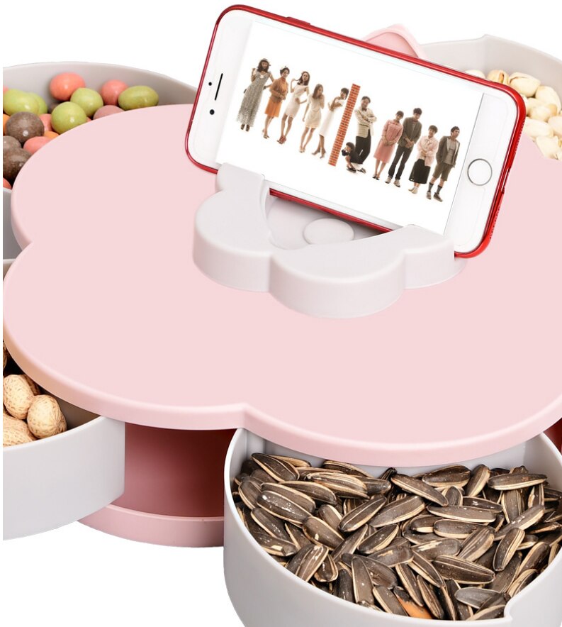 Petal Shaped Rotating Candy Box Dish Snacks Tray Five Grid Dried Fruit Plate Home Party Decor Snack Plates