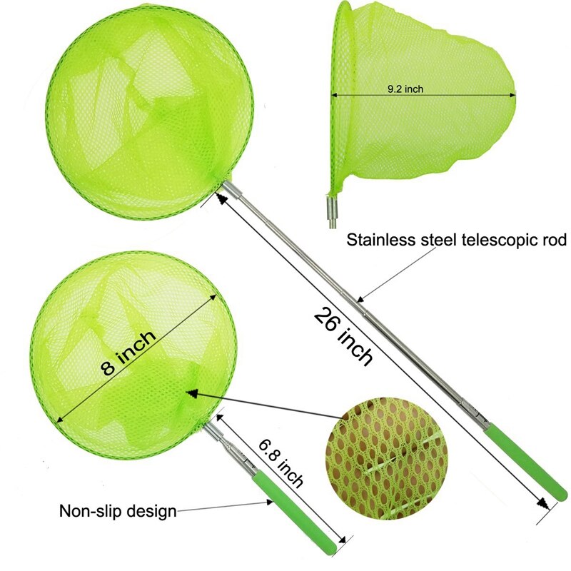 Buitenvangnet, vangnet voor vlinders, visnettas van roestvrij staal, telescopisch visnet, gereedschap voor buiten, telescopisch, draagbaar