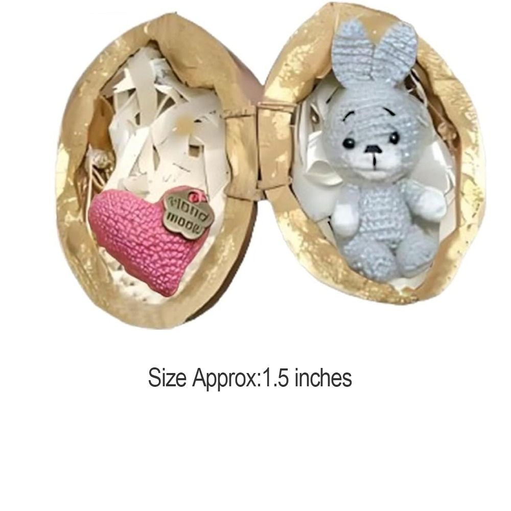 Handwoven Animal in Walnut Shell Positive Bunny Emotional Support Crochet Rabbit and Bear with Knitted Handmade Crochet