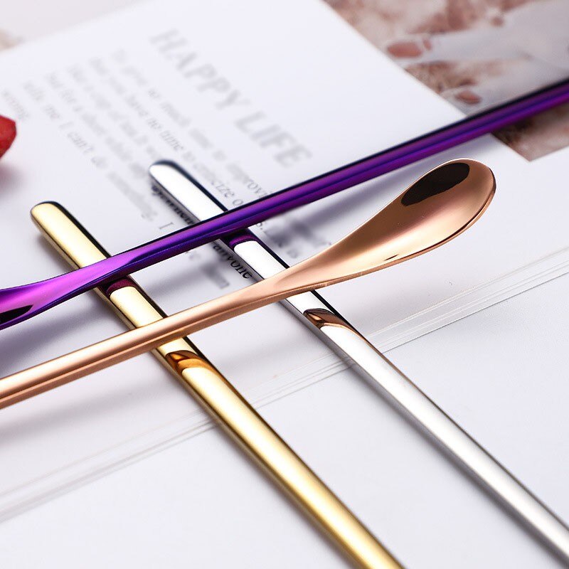 Stainless Steel Long Handled Coffee Spoon Ice Cream Dessert Tea Stirring Spoon For Picnic Kitchen Accessories Bar Tools