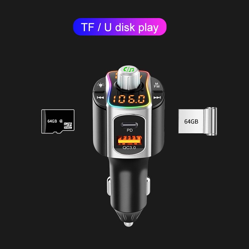 VR robot Car FM Transmitter Bluetooth 5.0 MP3 Audio Player QC3.0+PD Fast Charging Wireless Handsfree Car Kit with LED Backlit