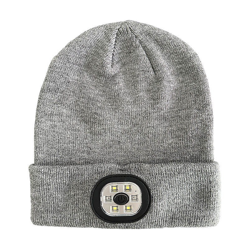 Handfree Warm Beanie Bluetooth 5.0 LED Hat Wireless Stereo Headset Music Player With MIC Support Dimming Rechargeable Battery: GRAY