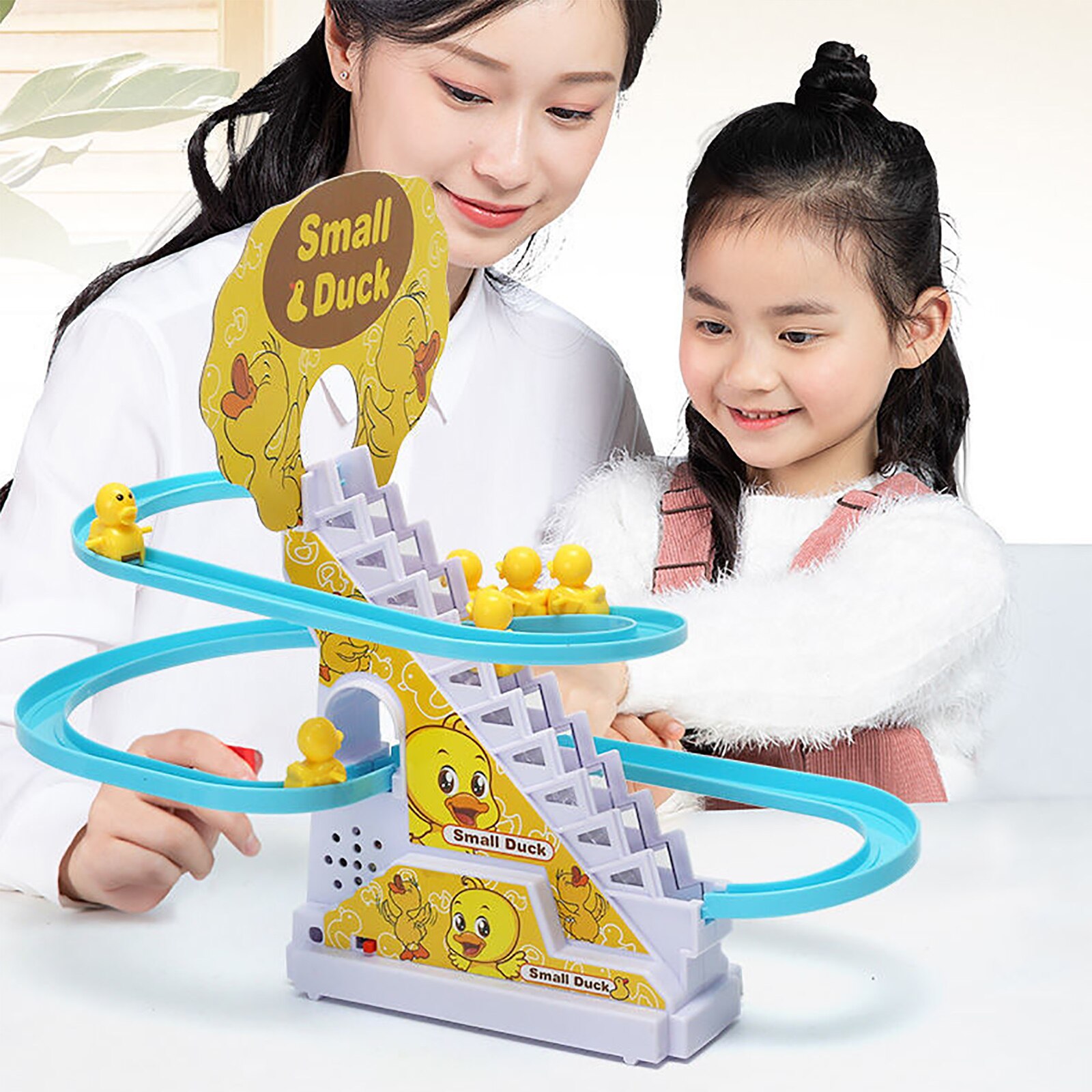 Jouets électriques d&#39;escalade de canard, montagnes russes pour enfants, ensemble de jouets de train de dessin animé, canards, musique électrique, rouleau coulissant