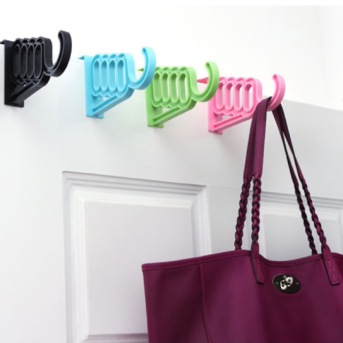 Multi-Function Home Accessories Foldable Clothes Hanger Drying Rack 5 Hole Suit Bathroom Door Plastic Organizer