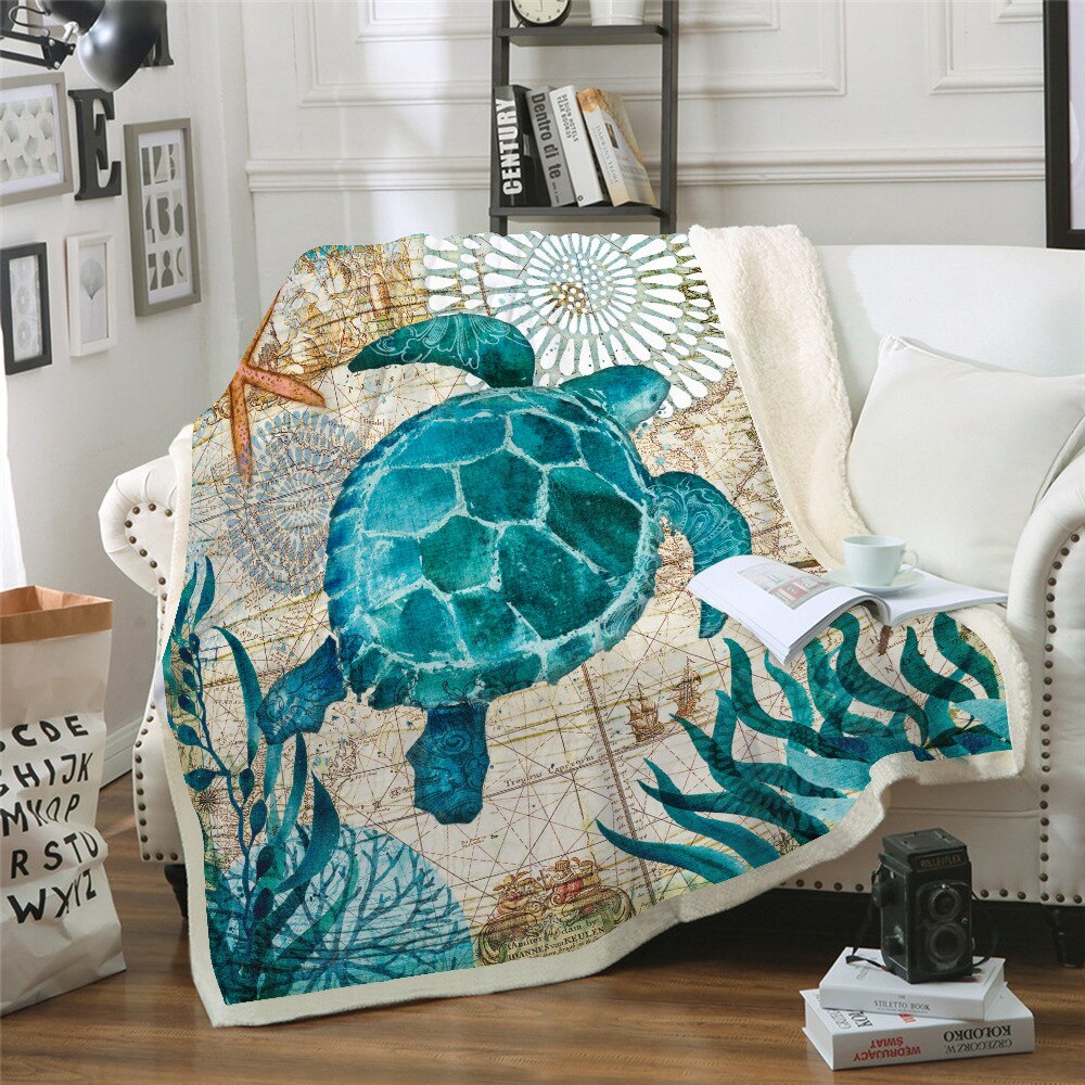 Onglyp marine dyr kasteteppe tykt sherpa fleece koselig sengeteppe til sofa sofa lur varme store boligtepper