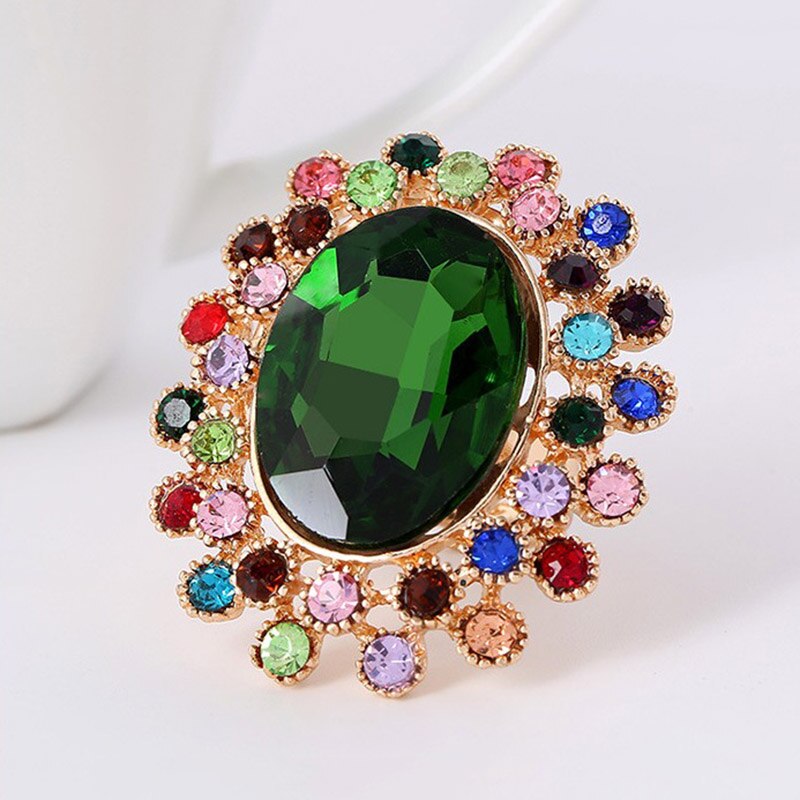 Retro Charm Oval Grote Kristallen Ring Overdreven Chunky Rhinestone Verstelbare Grote Trouwringen Luxe Glas Statement Sieraden: Groen