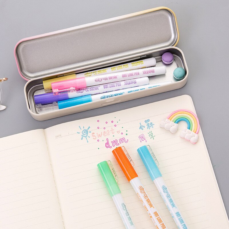 8 stk/sæt dobbelt streger kunst tuscher pen farvet tegning scrapbog fine liners kalligrafi bogstaver highlighter farve penne