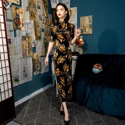 Sheng Coco Rayon Cheongsam Jurken Zwarte Zijde – Vicedeal
