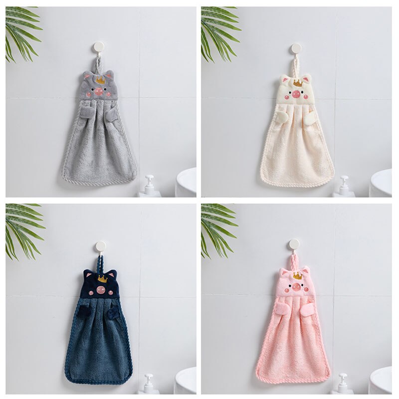 1Pcs Hand Towel Korean Style Handkerchief Wall Mounted Cartoon Pig Kitchen Supplies Soft for Household Embroidery