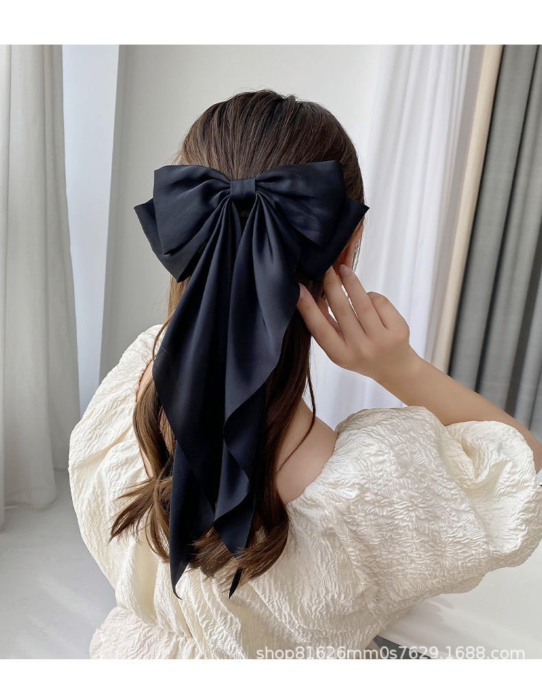 Cinta larga de seda brillante para mujer y niña, bandas elásticas para el cabello, nudo de lazo, soporte para cola de caballo, lazos para el cabello, accesorios para el cabello: YELLOW