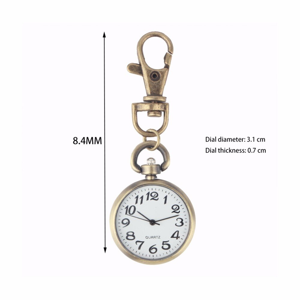 1pc Retro Bronze Quartz Pocket Watch Movement Keychain Keyring Watch Pocket Watches Round Dial Relogio De Bolso