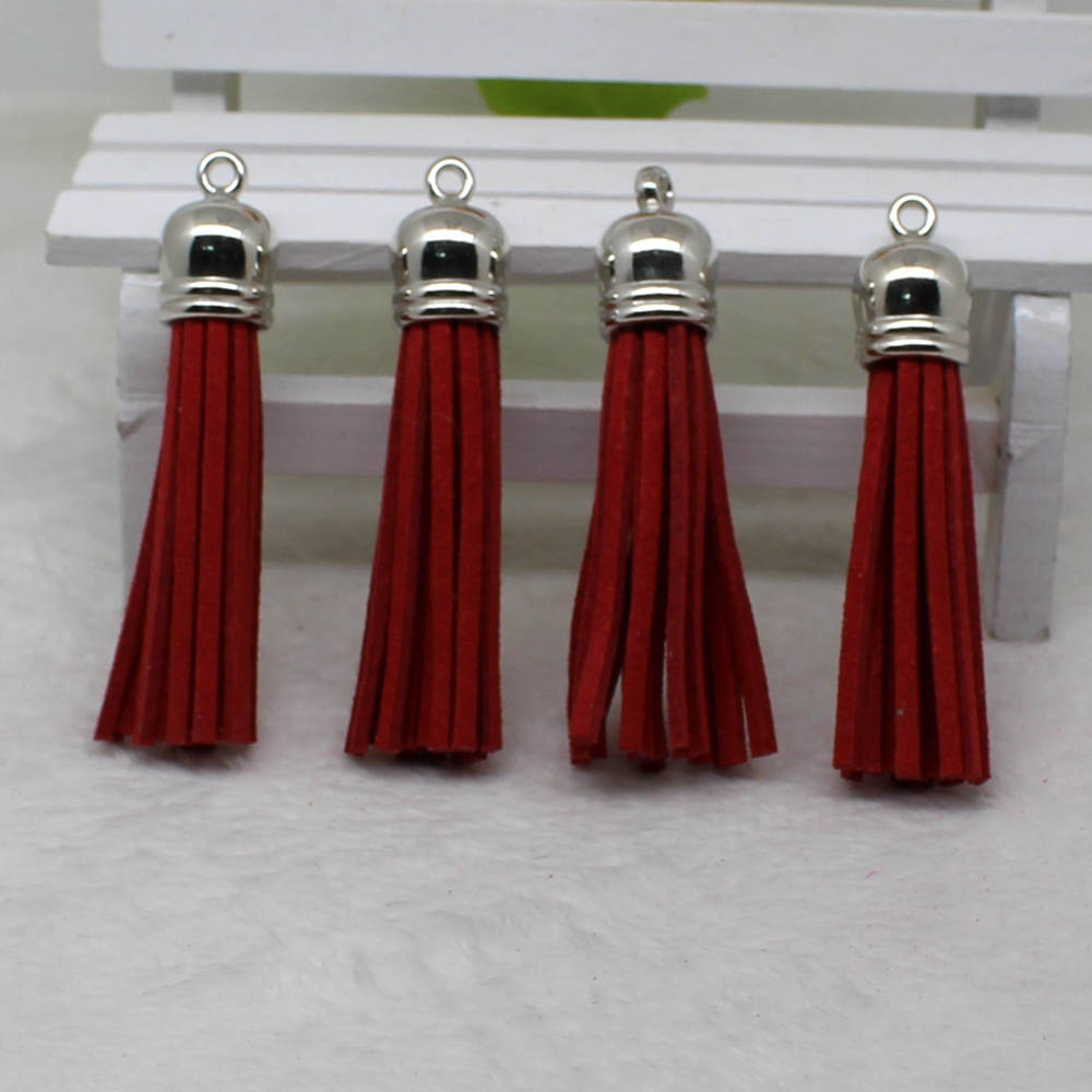 58 mm kwastjes van suèdemix voor sleutelhangers, sieraden, mobiele telefoonbandjes, , 50 unids leren kwastjes, doe-het-zelf accessoire: 4