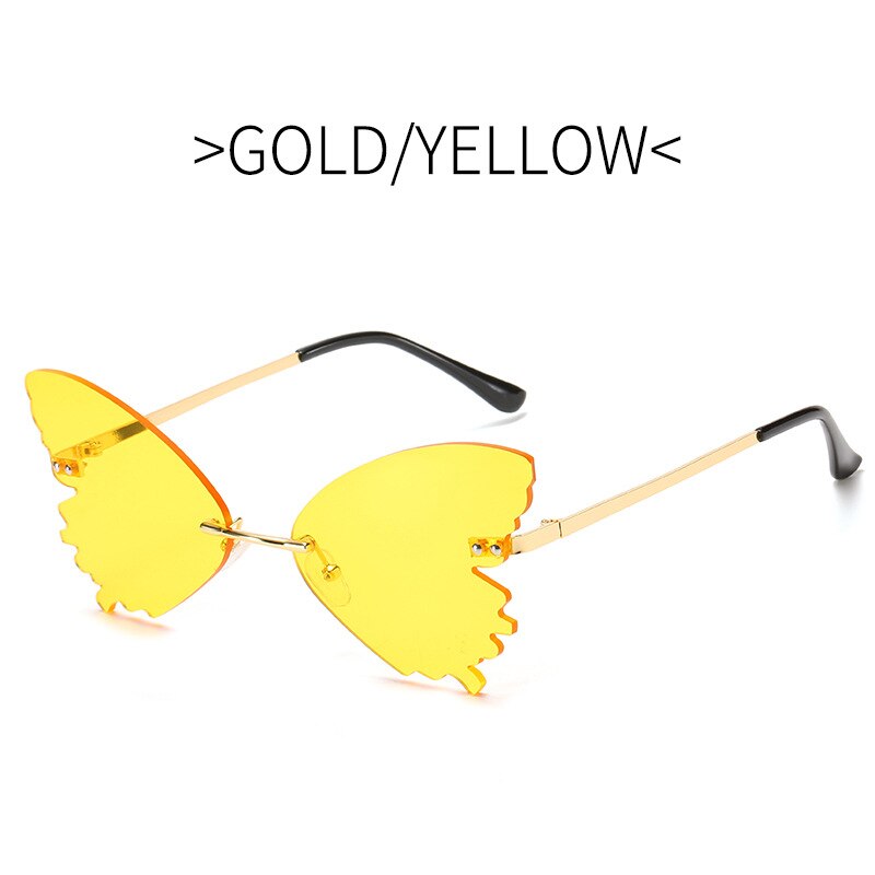 Gafas tipo mariposa sin montura para hombre y mujer, anteojos de sol unisex con de libélula, a la , con protección UV400: Yellow